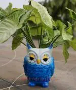 HOMESUTRAA Blue Resin Owl Showpiece Planter Pot Flower Pot Pen Pencil Stand Living Room Balcony Office Desk Indoor Garden Decor (5 inch)