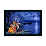 Dharvika Innovations Multicolor Synthetic Radha Krishna Painting Sparkle Coated Home Decorative With Frame, 14 X 20 Inch