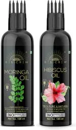 Desi Crew 100 Percent Pure Moringa and Hibiscus Oil with Comb Applicator Cold Pressed for Skin, Body and Hair Care 100 ml Each