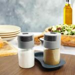 Plastic Classic Unique Salt and Pepper Dispenser 2 Piece Salt | Masala Dabbi With Stand Containers - (Pack Of 2- SEA-GREEN)