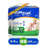 Bumtum Open Tape Diaper Pants New Born (NB)/XS Size - 64 Diapers |Pack of 2 |Super Soft with Leakage Protection