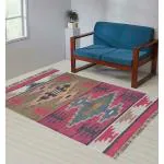 Budhraj Durry Udhyog Camel Wool and Jute Kilim Rug Handwoven Wool Jute Dhurries | Indian Dhurrie Rug | Geometric Designer Wool Kilims | Woven Dhurrie | Durry | Dari | Satrangi 2.4X4 Feet. JKL-1