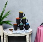 SHILPCART Inside Multicolor Ceramic Coffee Mug Set - 6 Tea & Milk Mugs (220ml), Microwave Safe, Ideal Gift for Best Friends (Shiny Black)