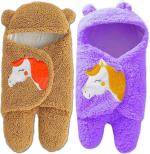 Pandaoriginals Unicorn Brown, Purple Cotton Bath Towels for Baby Boys and Girls (30 x 35 inch) Pack of 2