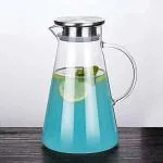MOOZICO 1.3 Liter Glass Pitcher with Stainless Steel lid iced Tea Pitcher Water jug hot & Cold Water Wine Coffee Milk Juice Beverage Carafe jug with Stainless Steel Lid for Homemade Juice & Iced