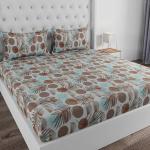 Huesland by Ahmedabad Cotton 144 TC Cotton Double Bedsheet with 2 Pillow Covers - White & Brown