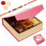 Rakhi Sweets-Raksha Bandhan Bites Box with assorted bites with Pearl Beads Rakhi