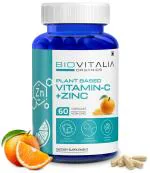 Biovitalia Organics Vitamin C + Zinc | Reduce the risk of cold and flu | Boost immune function | Promote cell growth | Improve mood and cognitive function | 60 Capsules