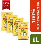 GKD's Premium 100% Pure Coconut Oil Pouch 1 L (Pack of 4)