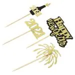 Festiko 20Pcs Glitter Happy New Year Cake Toppers 2021 Cupcake Toppers Fruit Picks 2021 New Years Eve Party Cake Decorations Gold