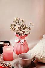 Purezento Pink Ceramic Beautiful Decorative Ribbon Aesthetic Vase