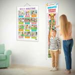 GOWOO DAILY ROUTINE CHART and GIRAFFE HEIGHT CHART | Set of 2 charts 1 Educational + 1 Height Chart | Combo Pack of Daily Routine Chart and Giraffe Height Chart for kids