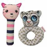 CUBS & HUGS Face Rattle Cat and Fossa Soft Toy Pack of 2 for Babies