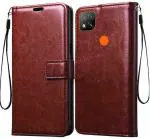 Mbcase Redmi 9C, Xiaomi Redmi 9C Brown Artificial Leather Flip Cover