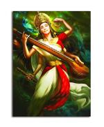 Tamatina Multicolor Religious Art Goddess Saraswati God Unframed Canvas Painting - 24X18 Inch