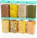 Rsmit Green Plastic Kitchen Container Jar Set -1500 Ml (Pack Of 8)