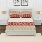 AVI 180 TC Fitted 100% Cotton Premium Printed Small Queen Size Bedsheet (60x72 Inches) with 2 Pillow Covers, Maroon & Golden