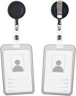 Shining Zon Heavy Duty Retractable Badge Holder with Aluminum Metal Silver Vertical ID Card Holders for Office ID Cards (Set Of 2 Black Yoyo)
