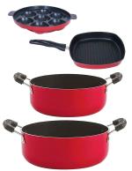 Nirlon 4 pcs of Red, Black 3 Layer Non-stick Aluminium Coated Odour Free Kitchen Cookware Combo Set with Bakelite Handle Standard