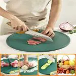 SURKHAMART Green Round Rotatable Cutting/Serving/Chopping Board with Rotatable Handle, Standing Board Antibacterial and Plastic Plate for Pizza Vegetable Fruits Bread Cheese Board for Hotel Restaurant Kitchen