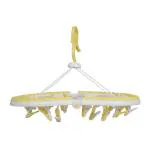 Ineffable Plastic Hanger with 24 Pegs - Baby Diaper Nappy Clothes Hanging Dryer Rack with Clips - Portable Fold-able Travel Laundry Accessory - Yellow