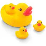 AB TOY WORLD Super Cute Duck Family Animals Swimming Water Toys Non-Toxic,BPA Free Colorful Soft Rubber Float Squeeze Sound Squeaky Bathing Toy for Baby Chu Chu Toy Set of 4 (1 Duck + 3 Ducklings)