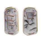 Ashar KeyHub White-Gold Marble Finish Cover Compatible with Mahindra: Scorpio-N, TUV 300 Plus, XUV 300, XUV400, XUV700, Marazzo, Bolero 2020, Scorpio, Thar (3 Button Flip Key)