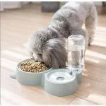 TUKLOZ Double Cat Water Food Bowls Stainless Steel Removeable Dog Bowl Pets Feeder Bowl and Automatic Water Dispenser for Small Medium Dogs Cats