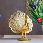 KridayKraft Peacock Metal Statue,Gold Plated Peacock Showpiece Idol for Home Decorative Feng Shui As Table Top Figurine for Living Room,Office,Bedroom,Decorative & Animal Gifting Item