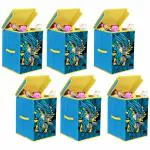 PrettyKrafts Batman Fabric Toys Organizer Storage Box with Top Lid, Big (Blue) - Set of 6