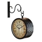RANDOM Metal Analog Station Wall Clock Double Sided Vintage Wall Clock for Living Room Home and Office - 8 Inch (Black & White) (Multi 7) (RSC-025)