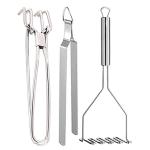 DreamBasket Stainless Steel Pakkad & Roti Chimta & Potato Masher for Kitchen