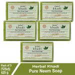 Herbal Khadi NATURAL PURE NEEM SOAP Body Cleanser Revitalizing, Anti Acne, Anti Rash, Improves Skin Texture for Men & Women (Pack of 5) (625 g)