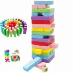 MADTEX 54 Colored Wooden Building Block Dominoes, Party Game, Tumbling Tower Jenga Game (Multicolor)