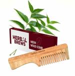 Herbal Brews - Desi Neem Wooden Comb for Infants, Babies & Kids | Anti-Bacterial, Dandruff Remover, Hair Growth | Wide Toothed Comb | No Static | Pure Wood Hair Comb for Children | Handmade - Brown