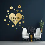 Ashamohar I Love You Stars Wall Stickers Home Decoration for Hall, Living Room Self Adhesive Sticker Gold (Pack of 1)
