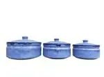 Caffeine Blue Stoneware Serving Donga With Lid (Set Of 3)