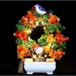 Modo-Artificial Plants trees flowers Modo-Artificial Plants trees flowers Artificial Bonsai Plant with Sparrow Pot LED Light for Living Room Décor Bonsai Wild Artificial Plant with Pot (23.5 cm, Orange, Green)