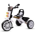 Bumtum Thunderbolt Tricycle for Kids 3 to 5 Years with Foldable and Rotatable Footrest, Fabric Cushion Seat and Safety Guard Rail (White)