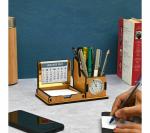 Future Works Desk Organizer with Clock & Calendar /Office Table Accessories//2023 Calendar for Office Desk/Desk Organizer for Home /Wooden Pen Stand with Clock/ Corporate Gift / EcoFriendly (Bamboo)