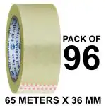 VCR Self Adhesive Transparent Packing Cello Tape - 65 Meters in Length - 36mm / 1.5 Inch Width - 96 Rolls Per Pack - BOPP Industrial Packaging Tape for E-Commerce Box Packing, Office and Home use