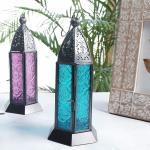Behoma Metal & Glass Moroccan Lantern, Blue/Purple, Large, Set of 2