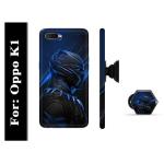 Mobi Elite Black Panther Printed Hard Back Case Cover with Mobile Holder, Pop holder, Pop socket for Oppo K1