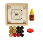 Toyshine Multicolour Wood Carrom Board With 1 Box Carrom Coins , Stricker And Powder - 4 Pcs