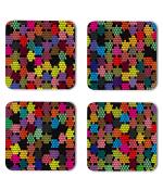 Whats Your Kick Pattern Design Pixels Square Pattern Design Printed Set of 4 Coaster With Metal Stand