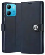 Fastship Infinix Smart 7 - X6517 Flip Cover | Full Body Protection | Inside Pockets Wallet Stylish Button Magnetic Closure Book Cover Leather Flip Case for Infinix Smart 7 - X6517 - Blue