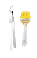 First Front Stainless Steel Roti Chimta Tong With 1 Pcs Silicon Basting Mini Oil Brush Only and Multicolour, Pack of 2