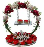 THE BRIDE MADE Wood Handcrafted Round Platter Holder Tray -Ideal for Engagement Ring Ceremony, Decorative Plates for Unique Match, Marriage Functions, Multicolor