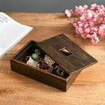 Tejas Craft Woodee Handpainted Handmade Engineered Wood Storage Box - 21 x 13 x 5 cm