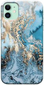 CustomEra iPhone 11 Multicolour Golden N Sky Blu Texture Design Polycarbonate Hard Case Back Cover